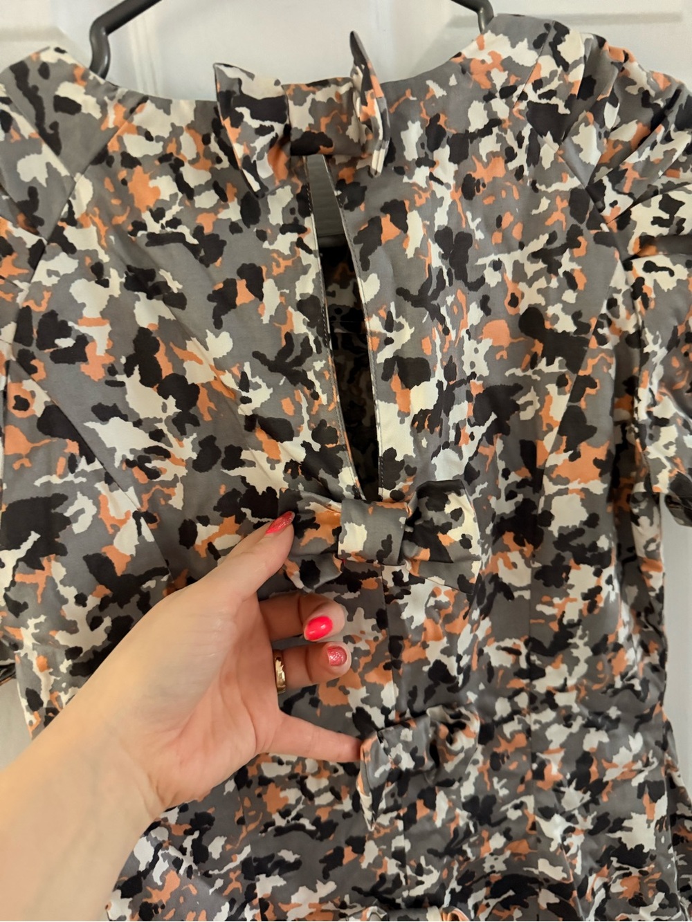 French Connection Gray, Black & Peach Print Mini Dress - Picture 3 of 3